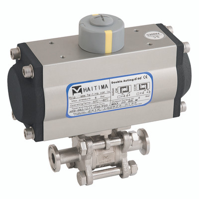 3" T/C SS 3PC C/F BV F/W HAITIMA SA ACT - 3" Clamp End, 2 Way, Hygienic Ball Valve Fitted with a Pneumatic Actuator, Single Acting, ATEX Approved, Stainless Steel Valve Material, Viton Seal Material, Valve Working Temperature -20Â°C to +200Â°C, Actuator W