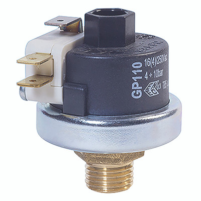 10 AMP PRESSURE SWITCH 0.2 - 1.2 BAR - 1/8" BSP Tapered Male, Direct Mount Pressure Switch, Brass Suitable for Water, Steam & Aggressive Media, Brass, 10amp, Working Temperature -10°C to +125°C, Fixed Differential Dial 0
