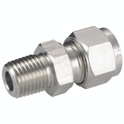 08MM OD X 1/8" BSPT MALE STUD 316 ST.ST - 1/8" BSP Tapered Male x 8mm Outside Diameter, Hydraulic Twin Ferrule Metric Compression Fitting, Stud Coupling, 316 Stainless Steel, Panam