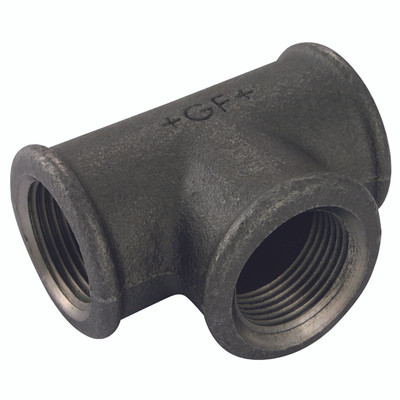 2"X1" BLK MI UNEQU. TEE GF130 - 2" BSP Parallel Female x 1" BSP Parallel Female, Malleable Iron Pipe Fitting, Black, Unequal Tee, Reducing on Branch, Fig