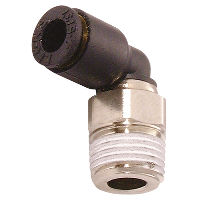 06MM OD TUBE X 1/8" BSPT MALE STUD ELBOW - 1/8" BSP Taper Male x 6mm Outside Diameter, LF3000 Metric Push-in Tube Fitting, 90Ã‚Â° Stud Elbow, Plastic/Brass Nickel Plated, Working Temperature -20Ã‚Â°C to +80Ã‚Â°C, Maximum Working Pressure 20 bar, Parker Le