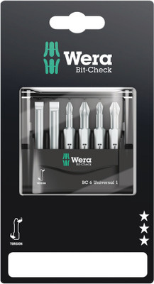 Wera Bit-Check 6 Universal 1 SB 1 x PH 1x50; 1 x PH 2x50; 1 x PZ 1x50; 1 x PZ 2x50; 1 x 1.0x5.5x50; 1 x 1.2x6.5x50mm - 6 Wera bits in a length of 50 mm tidily arranged in a minimum of space in a practical Bit-Check Wera Bit-Check 6 Universal 1 SB 1 x PH 1x50; 1 x PH 2x50; 1 x PZ 1x50; 1 x PZ 2x50; 1 x 1.0x5.5x50; 1 x 1.2x6.5x50mm - 6 Wera bits in a length of 50 mm tidily arranged in a minimum of space in a practical Bit-Check