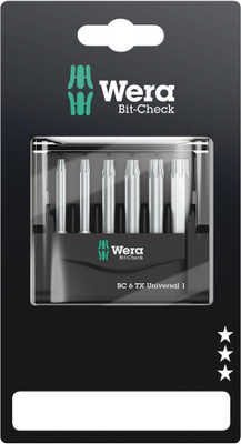 Wera Bit-Check 6 TX Universal 1 SB 1 x TX 10x50; 1 x TX 15x50; 1 x TX 20x50; 1 x TX 25x50; 1 x TX 30x50; 1 x TX 40x50mm - 6 50 mm-long Wera TORX® bits tidily arranged in a minimum of space in a practical Bit-Check