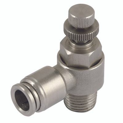 1/4" BSPP Male x 8mm OD Speed Control Valve - 1/4" BSP Parallel Male x 8mm Outside Diameter, Pneumatic One Touch Push-in Metric Tube Fitting, Uni-Directional to Suit Cylinder, 90° Manual Flow Controller, Stainless Steel, Working Temperature -20°C to 1/4" BSPP Male x 8mm OD Speed Control Valve - 1/4" BSP Parallel Male x 8mm Outside Diameter, Pneumatic One Touch Push-in Metric Tube Fitting, Uni-Directional to Suit Cylinder, 90° Manual Flow Controller, Stainless Steel, Working Temperature -20°C to