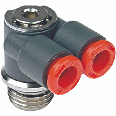 PARALLEL "Y" PIECE ELBOW 6MM TO G1/4" - 1/4" BSP Parallel x 6mm Outside Diameter, 90Ã‚Â° Y Elbow, Technopolymer, Working Temperature -20Ã‚Â° C to +60Ã‚Â°C, Working Pressure -0