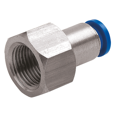 6mm x 3/8" NPT Female Stud - 3/8" NPT Female x 6mm Outside Diameter, Pneumatic One Touch Plastic Push-in Metric Tube Fitting, Stud, Plastic/Brass Nickel Plated, Working Temperature 0Ã‚Â°C to +60Ã‚Â°C, Maximum Working Pressure 10 bar, KelmAll images use