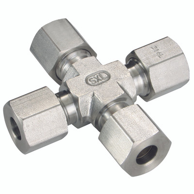 22OD EQUAL CROSS LIGHT - 22mm Outside Diameter, Hydraulic 316 Stainless Steel DIN 2353 Compression Fitting, Tube x Tube, Light Duty, Cross, Maximum Working Pressure 160 bar, PH IndustrieAll images used are for illustrative purposes only