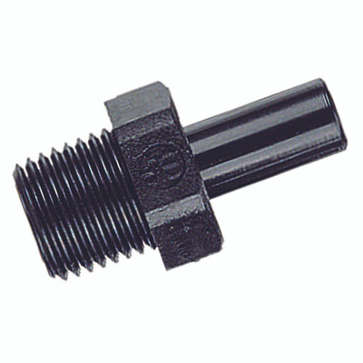 1/8" BSPT MALE X 05MM OD STEM ADAPTOR - 1/8" BSP Parallel Male x 4mm Stem Outside Diameter, Metric Push-in Fitting, Stud Standpipe, Plastic, Working Temperature 0Ã‚Â°C to +23Ã‚Â°C, Maximum Working Pressure 16 bar, John GuestAll images used are for illu