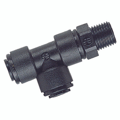 10MM OD TUBE X 3/8" BSPT MALE SW RUN TEE - 3/8" BSP Taper Male x 10mm Outside Diameter, Metric Push-in Fitting, Stud Run Tee (Offset Leg), Plastic, Working Temperature 0Ã‚Â°C to +23Ã‚Â°C, Maximum Working Pressure 16 bar, John GuestAll images used are f