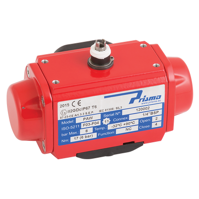 PRISMA PA25S SA ACTUATOR - Single Acting Actuator, 0-90Ã‚Â° Rotation Angle, ATEX, SIL3 Approved, Epoxy Coated Aluminium, 1