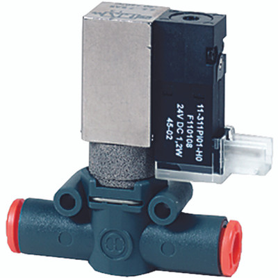 LINEONLINE SOL VALVE 6MM 3/2 NC SIL/EXH - 8mm Bore, Tube to Tube, In-line 3 Port Solenoid Valve, Silenced Exhaust, Lineonline Functional Fitting, 24V DC Voltage, Working Pressure 2