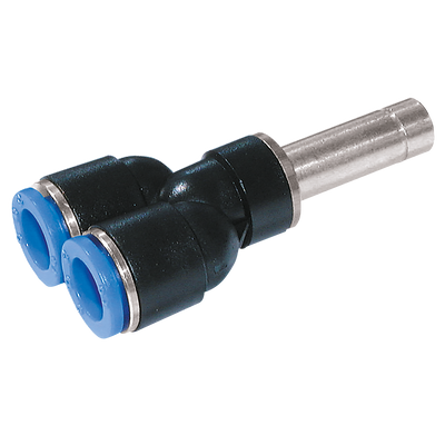 8mm x 8mm Y Tube x Stem - 8mm Outside Diameter x 8mm Stem Outside Diameter, Pneumatic One Touch Plastic Push-in Metric Tube Fitting, Equal Stem x Tube, Y Stem Connector, Plastic/Brass Nickel Plated, Working Temperature 0Ã‚Â°C to +60Ã‚Â°C, Maximum Working