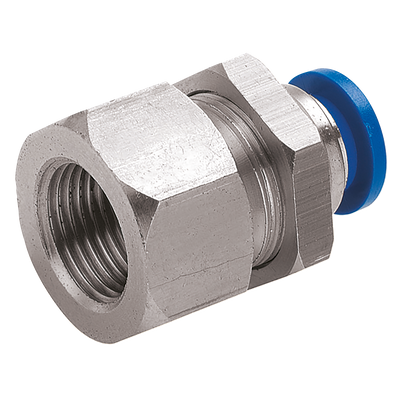 12mm x 3/8" NPT Female Bulkhead - 3/8" NPT Female x 12mm Outside Diameter, Pneumatic One Touch Plastic Push-in Metric Tube Fitting, Bulkhead, Plastic/Brass Nickel Plated, Working Temperature 0Ã‚Â°C to +60Ã‚Â°C, Maximum Working Pressure 10 bar, KelmAll