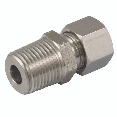 06MM OD X 1/2" BSPT MALE STUD(L)316 - 1/2" BSP Taper Male x 6mm Outside Diameter, Hydraulic 316 Stainless Steel DIN 2353 Compression Fitting, Light Duty, Stud Coupling, Maximum Working Pressure 315 bar, PH IndustrieAll images used are for illustrative