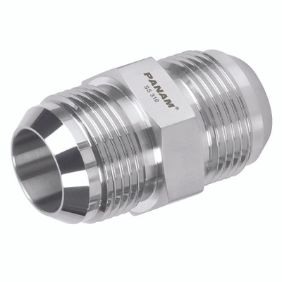 06MM OD X 7/16" JIC EQUAL UNION ST/ST - 7/16"-20 UNF Male x 7/16"-20 UNF Male, 37° JIC Flare Fitting, Straight, Stainless Steel, PanamAll images used are for illustrative purposes only 06MM OD X 7/16" JIC EQUAL UNION ST/ST - 7/16"-20 UNF Male x 7/16"-20 UNF Male, 37° JIC Flare Fitting, Straight, Stainless Steel, PanamAll images used are for illustrative purposes only
