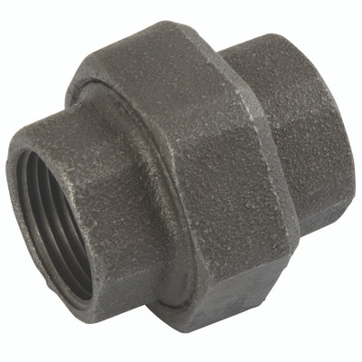 (BS FIG290) BSPT FXF UNION 3/4 BLK - 3/4" BSP Tapered Female, Malleable Iron Pipe Fitting, Black, Union, Flat Seat, Fig