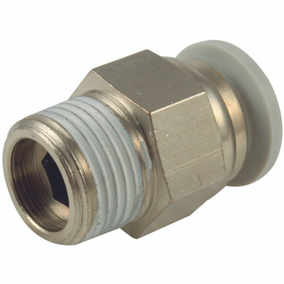 16mm x 3/8" BSPT Male Stud - 3/8" BSP Taper Male x 16mm Outside Diameter, One Touch+ Plastic Push-in Metric Tube Fitting, Stud, Plastic/Brass Nickel Plated, Working Temperature 0Ã‚Â°C to +60Ã‚Â°C, Maxmimum Working Pressure 16 bar, KelmAll images used a
