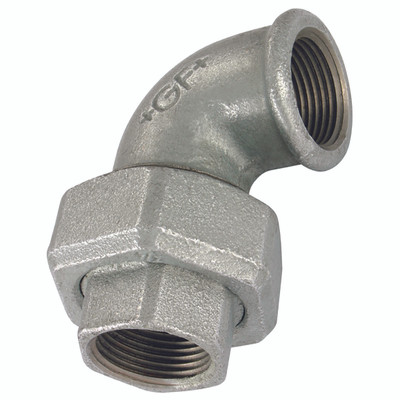 1/2" BSP FEM T/SEAT UNION 90 GALVANISED GF96G - 1/2" BSP Parallel Female, Malleable Iron Pipe Fitting, Galvanised, Equal 90Ã‚Â° Union Elbow Taper Seat, Fig