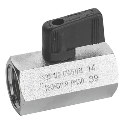 1/8"BSPF Brass Ball Valve Black Handle Ni Plated - 1/8" BSP Parallel Female, High Pressure Mini Ball Valve, Black Handle, Nickel Plated Brass, PTFE Seal, Working Temperature -20°C to +90°C, Maximum Working Pressure 30 bar, RUBAll images used are for