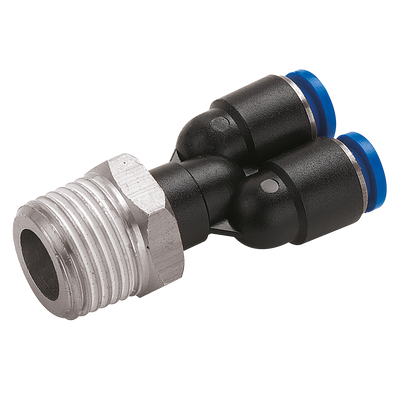 6mm x 1/4" NPT Male Y - 1/4" NPT Male x 6mm Outside Diameter, Pneumatic One Touch Plastic Push-in Metric Tube Fitting, Stud Branch Swivel Y, Plastic/Brass Nickel Plated, Working Temperature 0Ã‚Â°C to +60Ã‚Â°C, Maximum Working Pressure 10 bar, KelmAll i