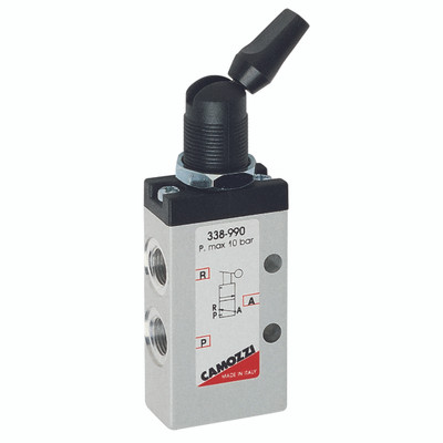 1/8 3/2 SWITCH N/C - G1/8" BSP Parallel Female, 3/2 Way Normally Closed, Switch, Bistable, Series 3 Manually Operated, Flow 700 NI/min, Maximum Working Pressure 10 Bar, CamozziAll images used are for illustrative purposes only