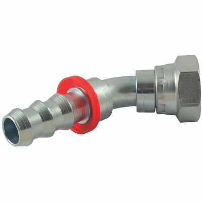 9/16" JIC Female x Hose Tail 45Â° Elbow - 9/16" JIC Female x Hose Tail, 45Â° Elbow, To Suit Hose Inside Diameter 3/8", Steel, FT ProAll images used are for illustrative purposes only