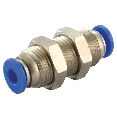 6mm OD Equal Bulkhead - 6mm Outside Diameter, Pneumatic One Touch Plastic Push-in Metric Tube Fitting, Equal, Bulkhead Connector, Plastic/Brass Nickel Plated, Working Temperature 0°C to +60°C, Maximum Working Pressure 10 bar, KelmAll images used 6mm OD Equal Bulkhead - 6mm Outside Diameter, Pneumatic One Touch Plastic Push-in Metric Tube Fitting, Equal, Bulkhead Connector, Plastic/Brass Nickel Plated, Working Temperature 0°C to +60°C, Maximum Working Pressure 10 bar, KelmAll images used