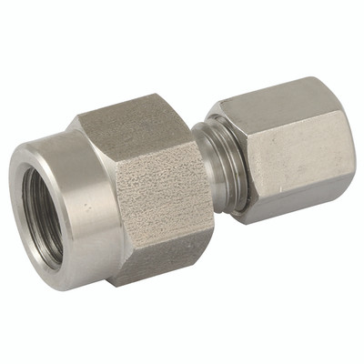 10MM OD X 1/4 BSPP FEM GAUGE ADAPTOR (L) - 1/4" BSP Parallel Female x 10mm Outside Diameter, Hydraulic 316 Stainless Steel DIN 2353 Compression Fitting, Light Duty (Metal Sealing Ring), Female Gauge Coupling and Sealing Ring, PH IndustrieAll images use