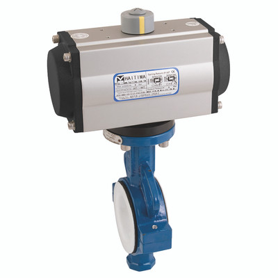 5" WAFER BFLY PTFE LINED F/W HAIT DA ACT - 5" BS 10 Table D/E, PN6/PN10/PN16/ANSI150 Flange, Wafer Pattern Butterfly Valve Fitted with an Actuator, Double Acting, Ductile Iron Valve Material, PTFE Liner, Coated PTFE Disc Material, Actuator Working Tempera