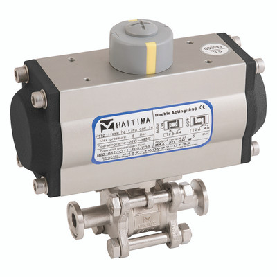4" T/C SS 3PC C/F BV F/W HAITIMA DA ACT - 4" Clamp End, 2 Way, Hygienic Ball Valve Fitted with a Pneumatic Actuator, Double Acting, ATEX Approved, Stainless Steel Valve Material, Viton Seal Material, Valve Working Temperature -20Ã‚Â°C to +200Ã‚Â°C, Actuat