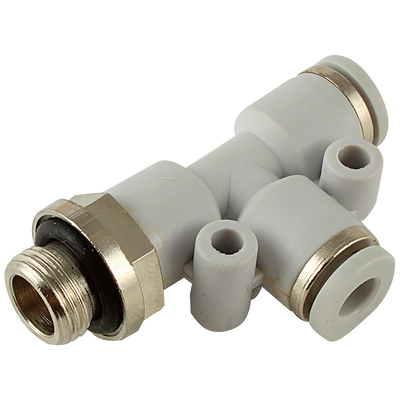 10mm x 1/4" BSPP Male RUN Tee - 1/4" BSP Parallel Male x 10mm Outside Diameter, One Touch+ Plastic Push-in Metric Tube Fitting, Stud Run Swivel Tee, Plastic/Brass Nickel Plated, Working Temperature 0Ã‚Â°C to +60Ã‚Â°C, Maxmimum Working Pressure 16 bar, Kel