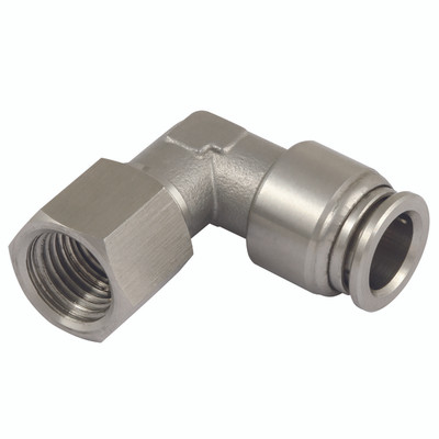 12mm x 1/2" BSPP Female Elbow - 1/2" BSP Parallel Female x 12mm Outside Diameter, Pneumatic One Touch Push-in Metric Tube Fitting, 90° Stud Swivel Elbow, Stainless Steel, Working Temperature -20°C to +200°C, Maximum Working Pressure 10 bar, Kelm< 12mm x 1/2" BSPP Female Elbow - 1/2" BSP Parallel Female x 12mm Outside Diameter, Pneumatic One Touch Push-in Metric Tube Fitting, 90° Stud Swivel Elbow, Stainless Steel, Working Temperature -20°C to +200°C, Maximum Working Pressure 10 bar, Kelm<