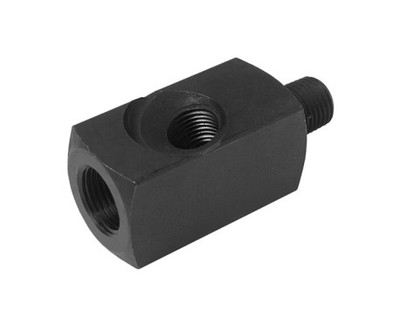 T-adaptor for pressure gauge BETEX E1336, 65mm 3/8NPT-Female, 1/4NPT-Male - Betex Pressure gauges M0031B / M0040</p> <ul type="disc"> <li>Liquid-filled, for damping needle vibrations</li> <li>Calibrated to read in bar, psi</li> <li>External diameter of