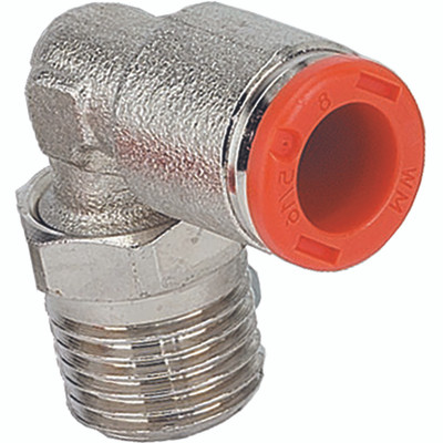 Male Rotary Elbow RL31/C 6MM TO R1/4 - 1/4" BSP Taper x 6mm Outside Diameter, 90Ã‚Â° Male Rotary Elbow, Brass Nickel Plated, Working Temperature -20Ã‚Â° C to +80Ã‚Â°C, Working Pressure -0