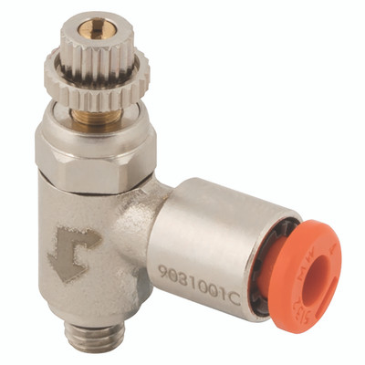 MRF COMPACT N BRASS RING M5 X 4MM TYPEV - 1/8" BSP Taper Male x 8mm Outside Diameter, Flow Micro-regulator, MRF Compact 'N' Brass Ring, Type V to be Mounted on the Valve Port, Meter In, Working Temperature -10Ã‚Â°C to +70Ã‚Â°C, Maximum Working Pressure 10