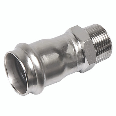 15MM X 1/2" S9000 STRAIGHT FEMXMALE BSPT - 1/2" BSP Tapered Male x 15mm Inside Diameter, Press Fit Piping System, Series 9000, Female x Male Threaded, Straight, Stainless Steel, EPDM, Seal, Working Temperature -30°C to +120°C, Maximum Working Pressu 15MM X 1/2" S9000 STRAIGHT FEMXMALE BSPT - 1/2" BSP Tapered Male x 15mm Inside Diameter, Press Fit Piping System, Series 9000, Female x Male Threaded, Straight, Stainless Steel, EPDM, Seal, Working Temperature -30°C to +120°C, Maximum Working Pressu
