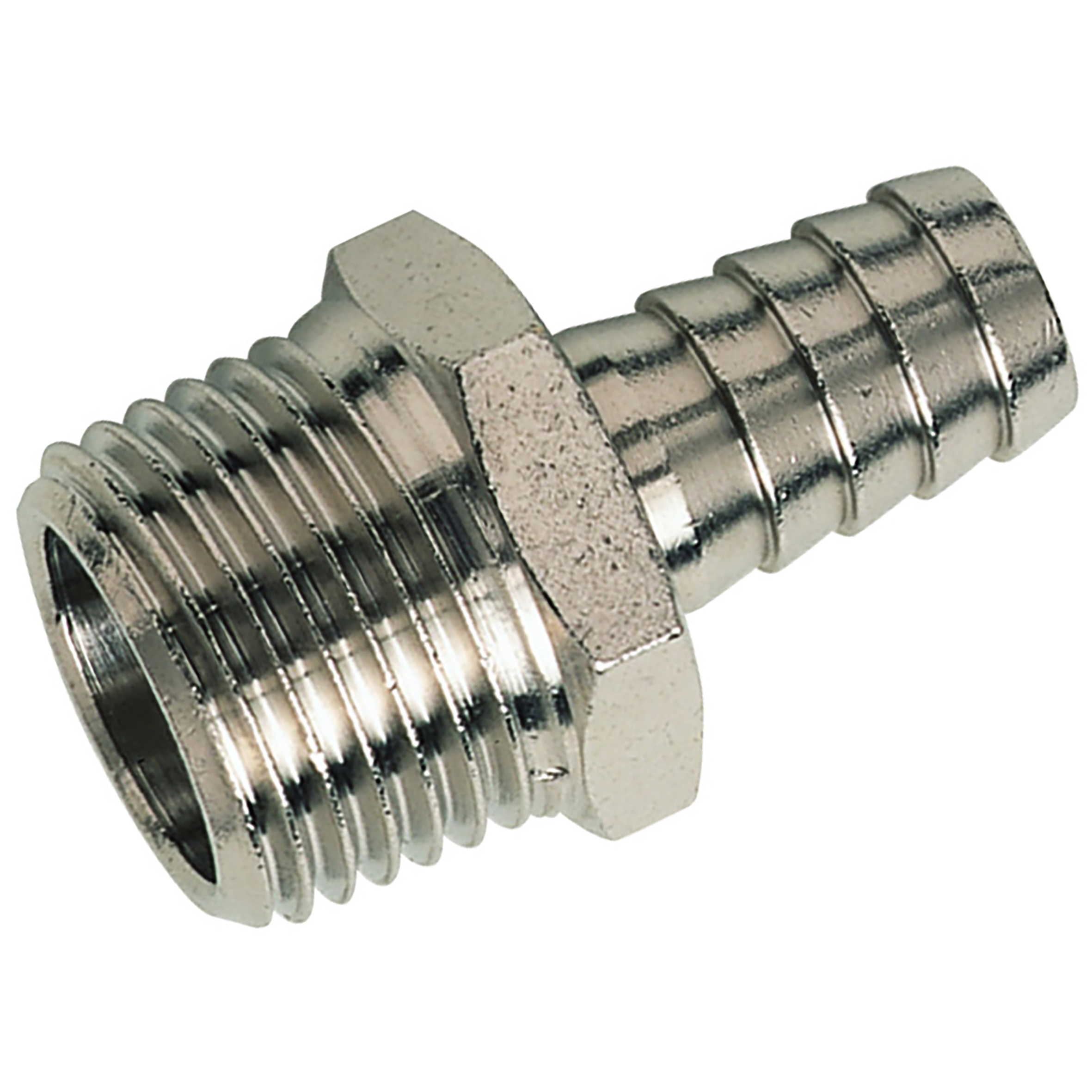 3/8" BSPT Male Straight Hose Tails, Nickel Plated Brass