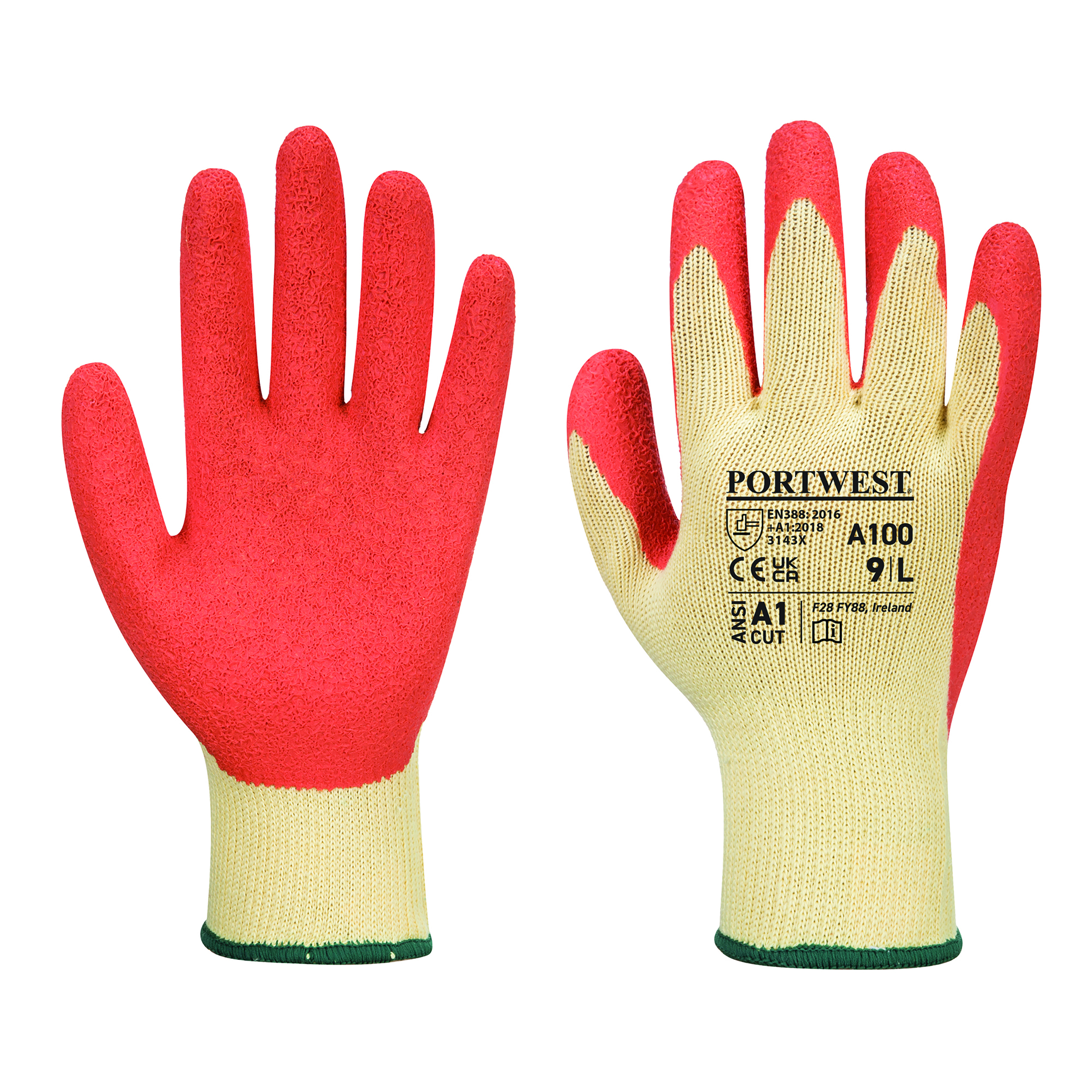 Grip Glove, Latex, Grey/Blue, Large, Portwest