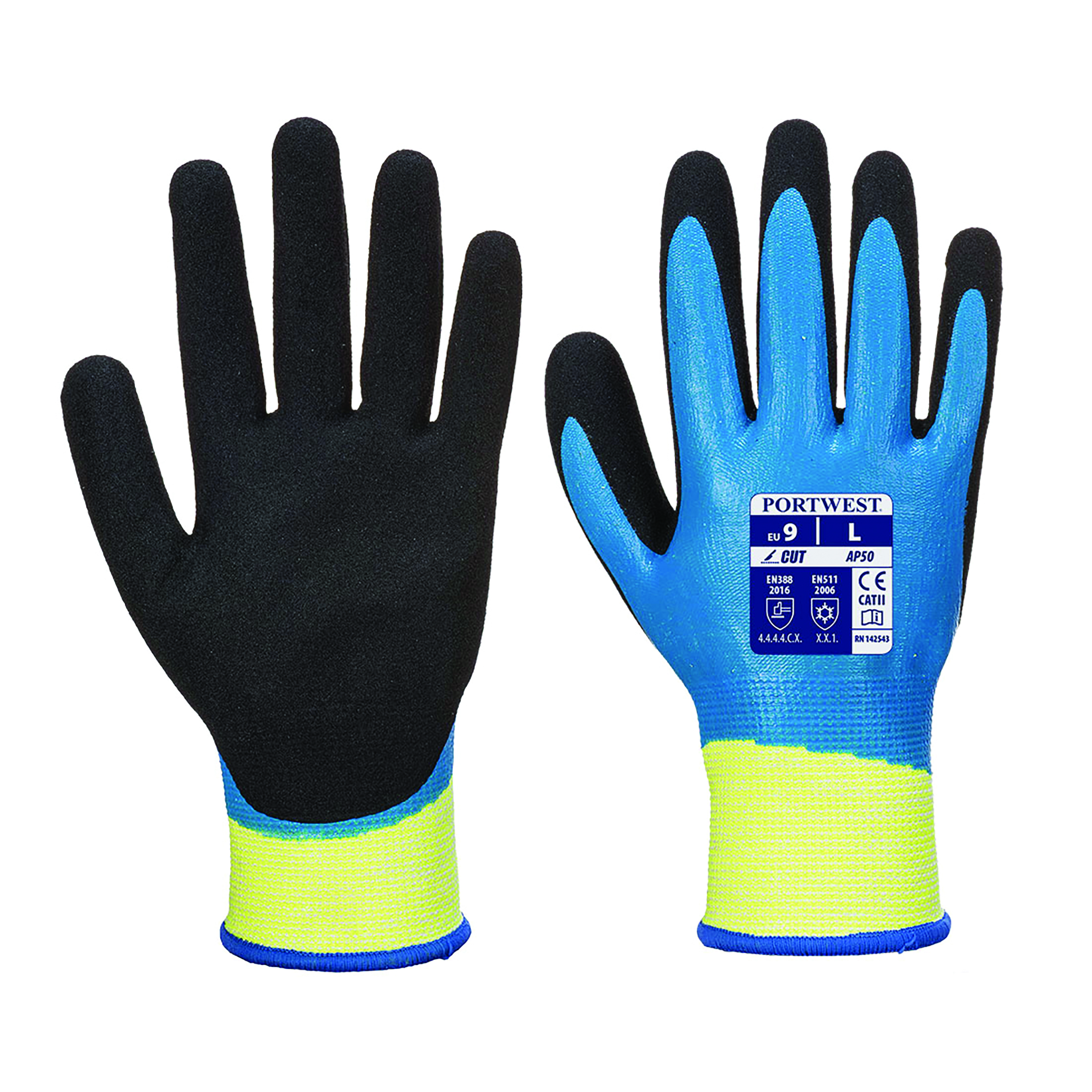 Aqua Pro Cut Glove, Level D Blue/Black XL, Portwest