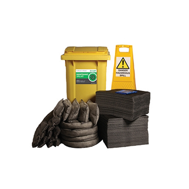 ECOSPILL 360L Mntnce Spill Resp Kit 2Wheel PE Bin Maintenance Absorbents & Spill Kits