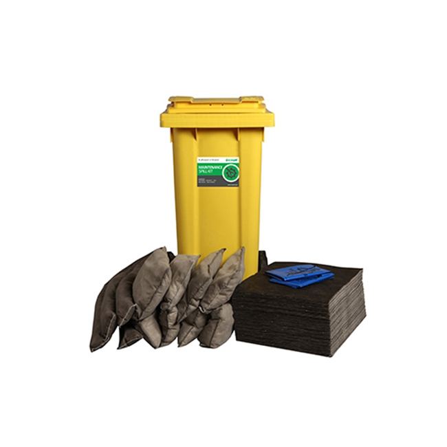 ECOSPILL 120L Mntnce Spill Resp Kit 2Wheel PE Bin Maintenance Absorbents & Spill Kits