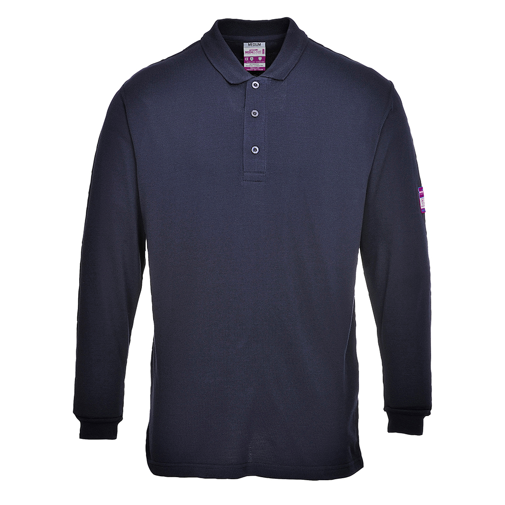 Flame Resistant Anti-Static Long Sleeve Polo Shirt Navy