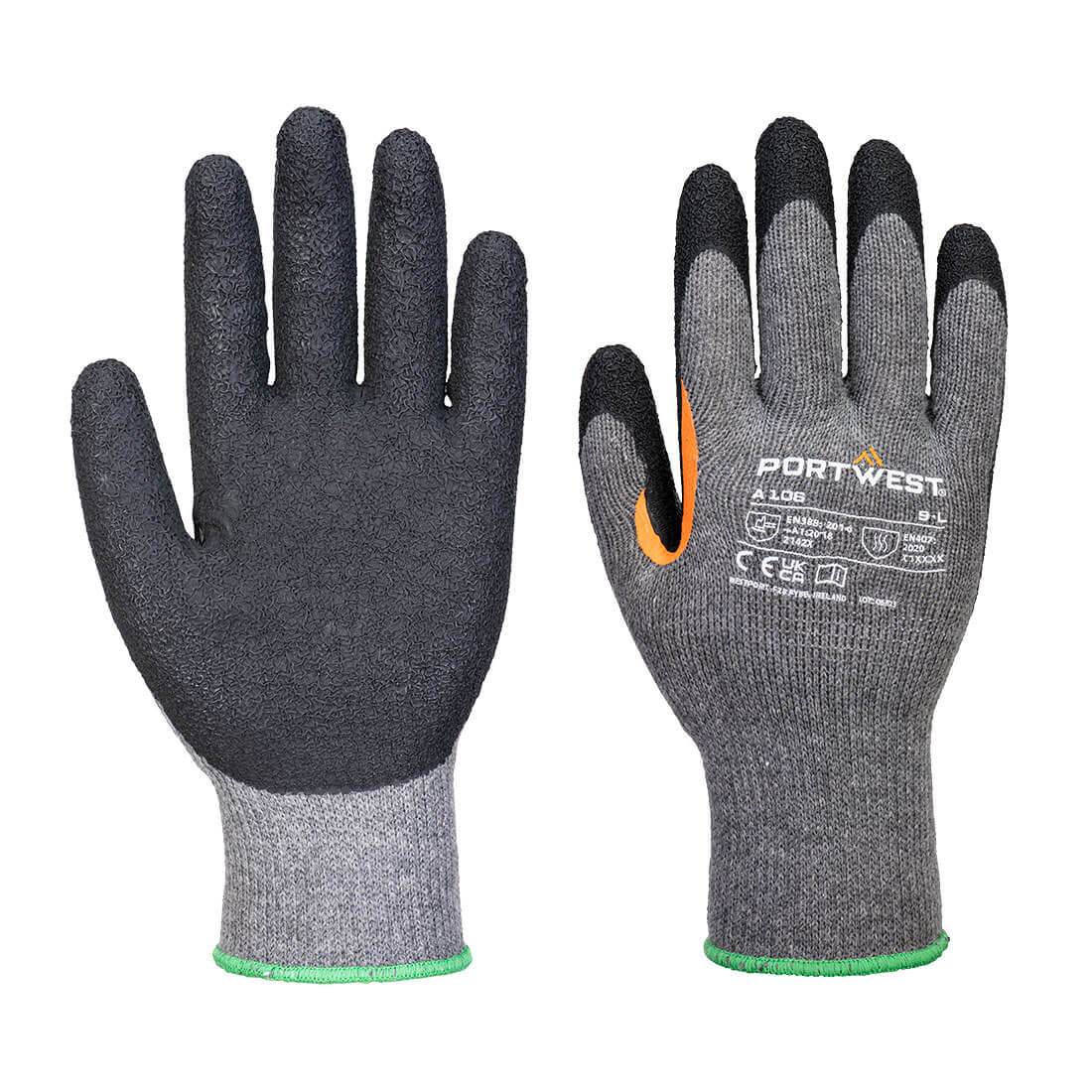 A106 - Grip 10 Latex Reinforced Thumb Glove (Pk12) - Grey/Black