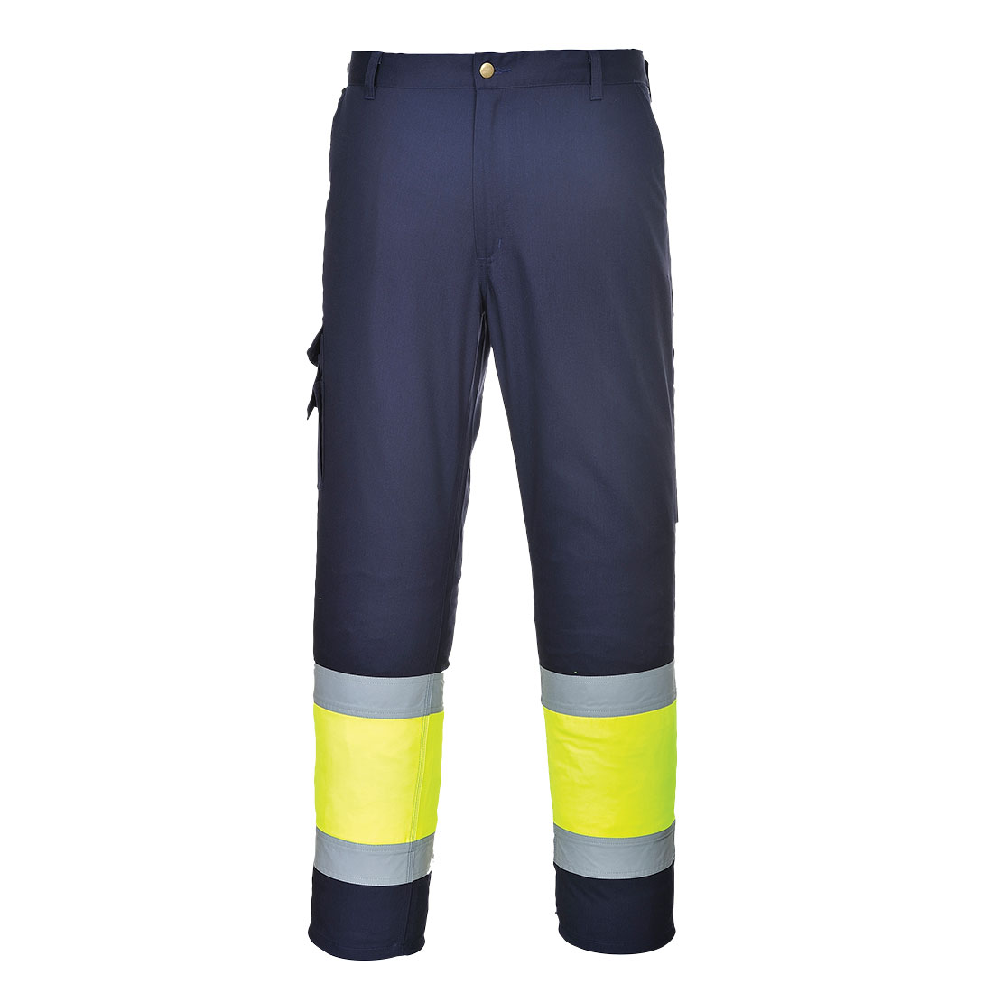 E049YN Hi-Vis Contrast Class 1 Service Trousers Yellow/Navy