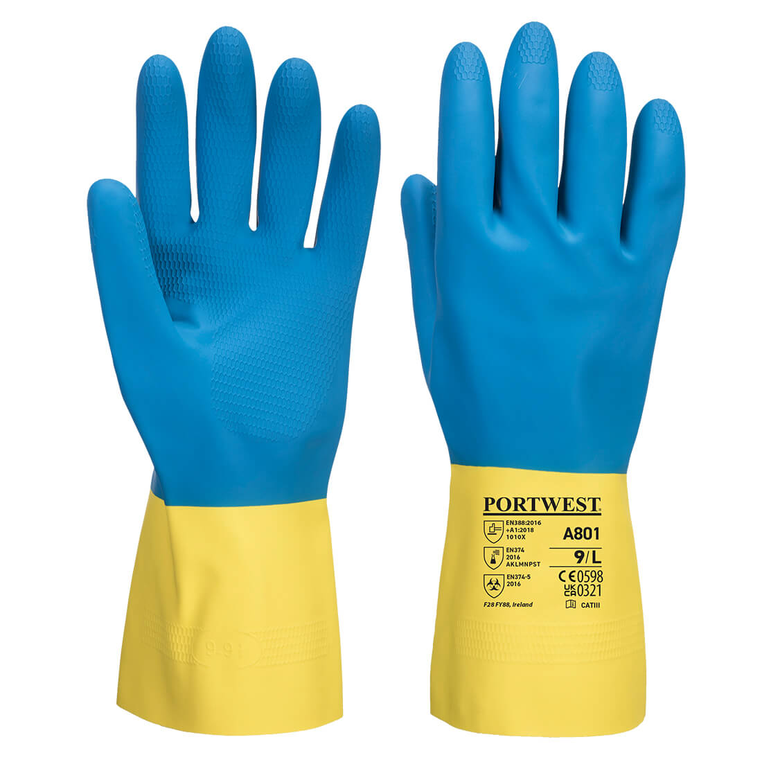 A801 - Double Dipped Latex Gauntlet Yellow Blue