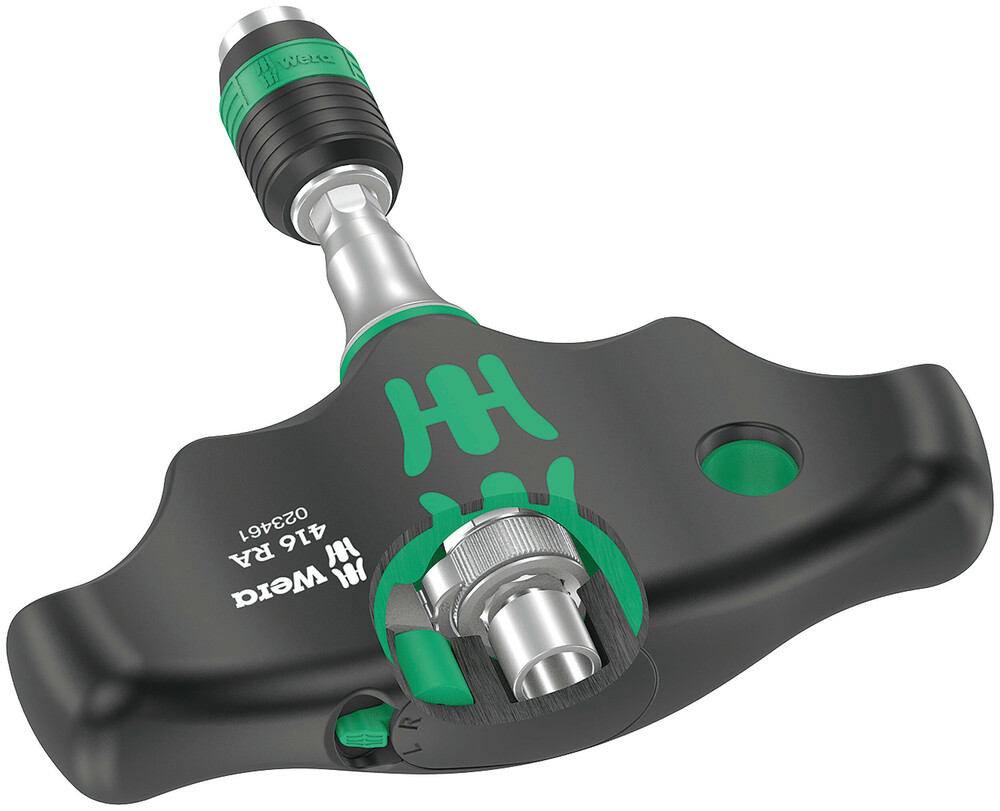 WERA 416 RA T-handle bitholding screwdriver with ratchet function and Rapidaptor quick-release chuck 1/4x45mm