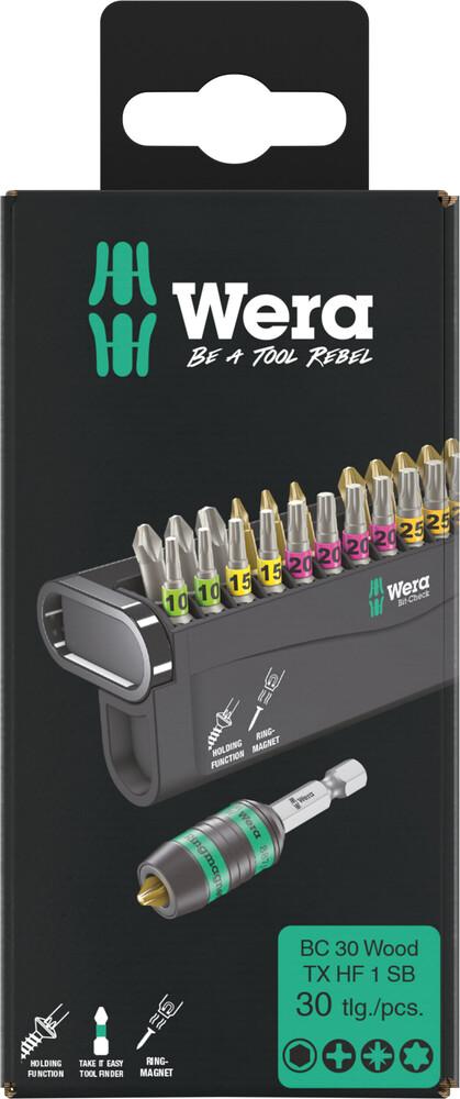 WERA Bit-Check 30 Wood TX HF 1 SB, 30 pieces