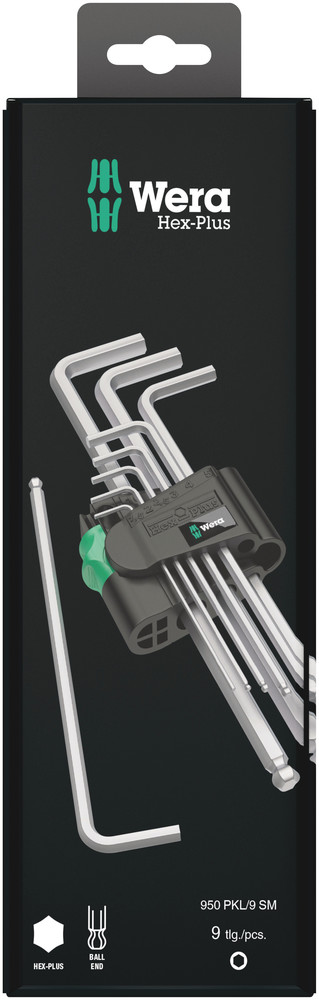 WERA 950/9 Hex-Plus 1 SB L-key set, metric, chrome-plated 1 x 1.5x90; 1 x 2.0x100; 1 x 2.5x112; 1 x 3.0x126; 1 x 4.0x140; 1 x 5.0x160; 1 x 6.0x180; 1 x 8.0x200; 1 x 10.0x219mm