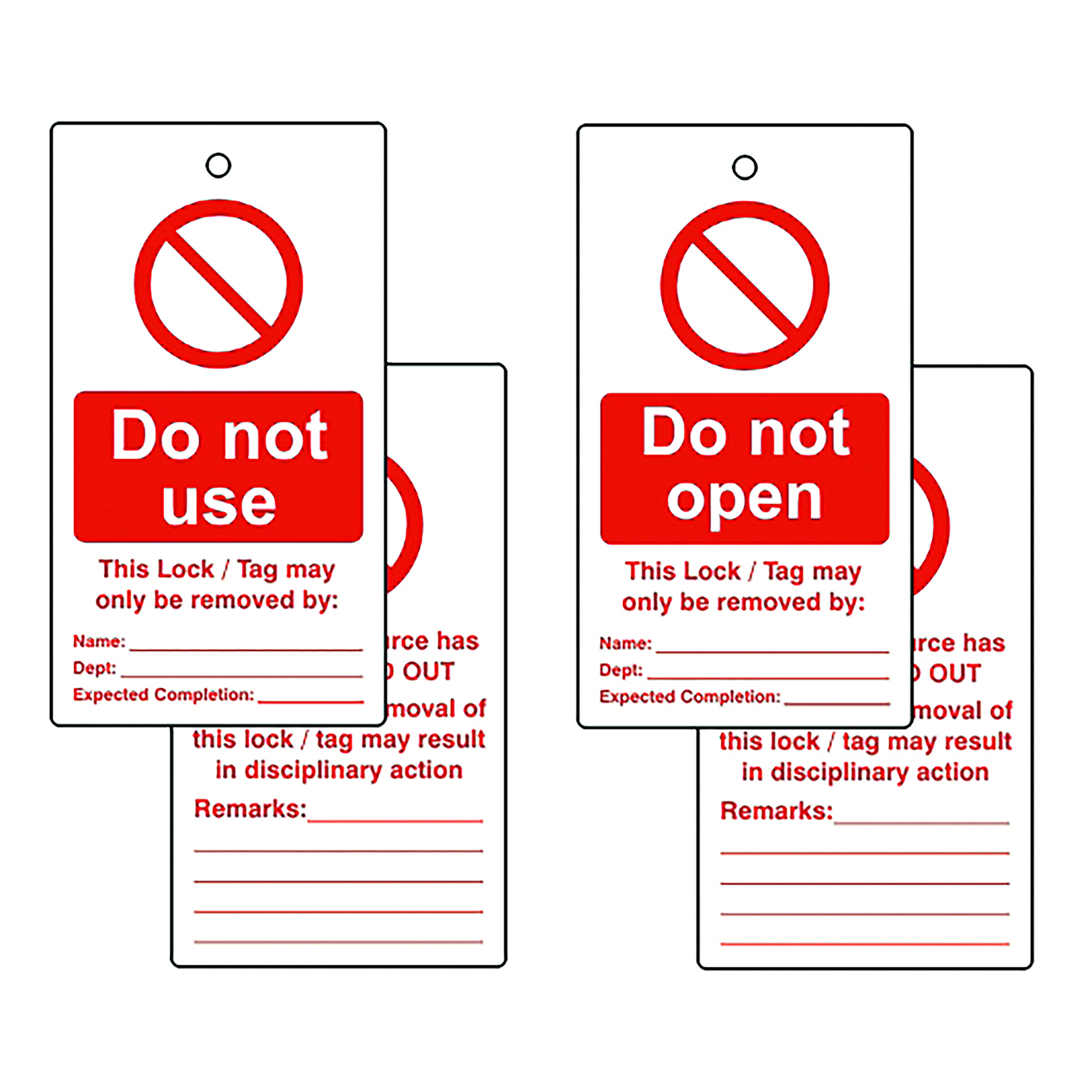 Pack of 10 Do Not Use Lockout Tags