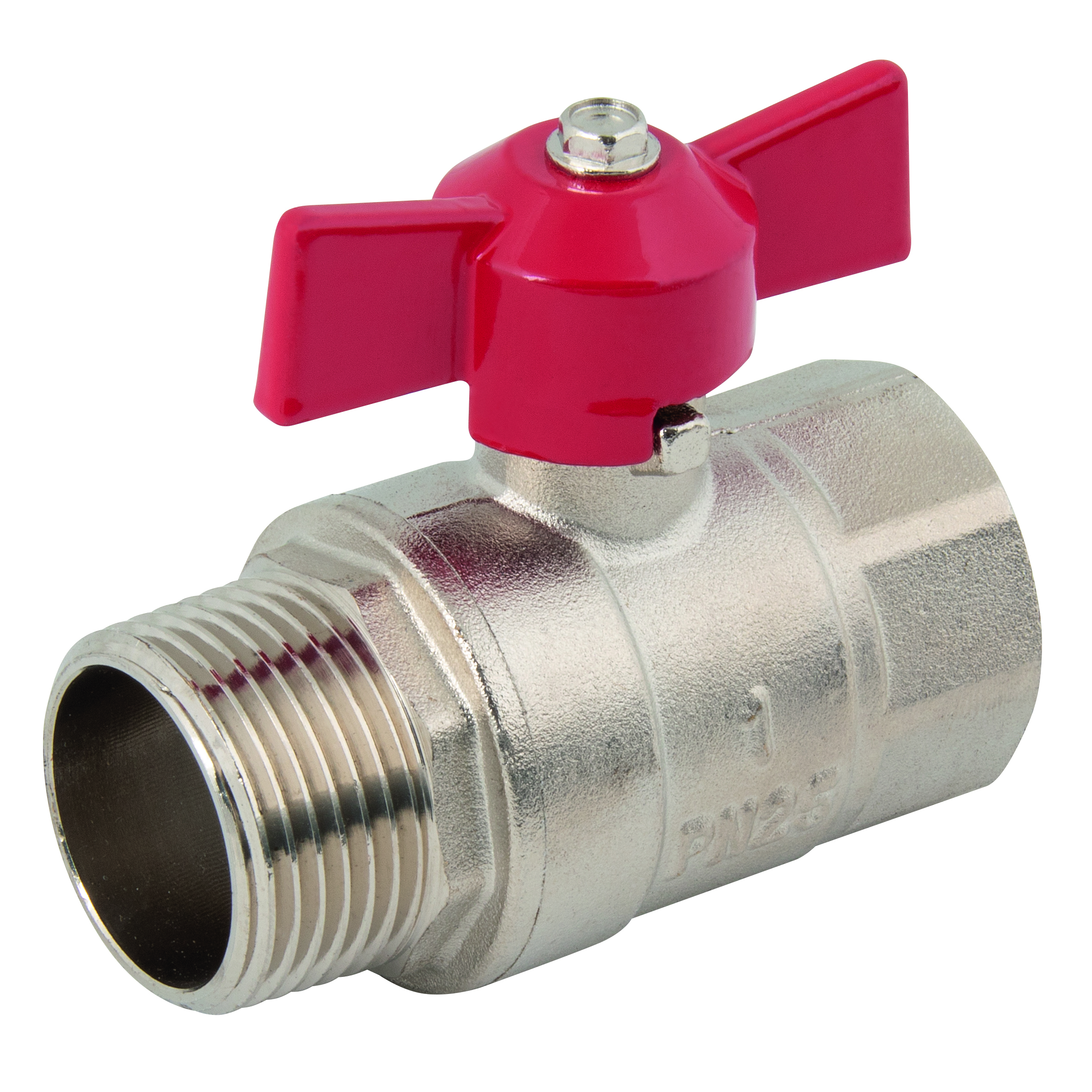 1"BSPM x 1"BSPF Brass Ball Valve Red T Hdle